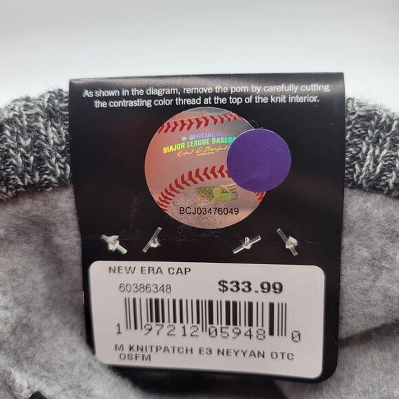 New York Yankees Mens Womens Beanie Pom Top Gray Embroidered Patch Logo New Era - Picture 7 of 10